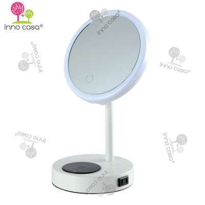 Decorative Touch switch on Mirror Led Desk Table Lamp Light With Qi Wireless Charging & 2.1A Usb Port, AC outlet